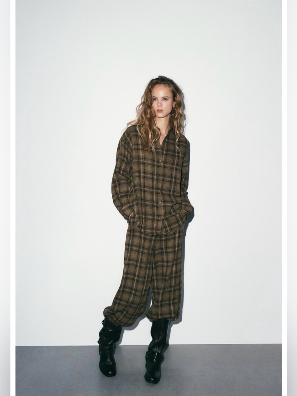 Zara NWOT Oversized Plaid Shirt | Brown | Size M